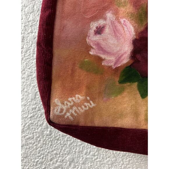 Vintage‎ Hand Painted Womans Handbag Purse Signed Floral Bloomcore Granny Mature